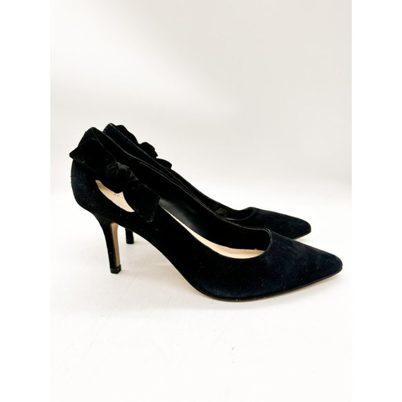 Marc Fisher Thunder Black Suede Heels Bow Pointed Toe Cocktail 7.5 - Picture 2 of 11